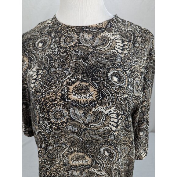Plymouth New York Women Brown and White Silk floral Short Sleeve Blouse Size 16 - Picture 2 of 9